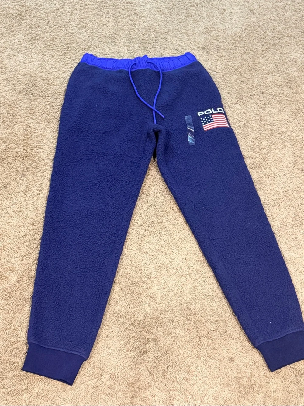 New Polo Ralph Lauren Navy Blue USA FLAG Fleece Sweatpants Small NWOT Olympics